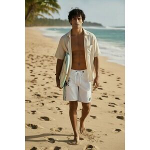 OCEAN Core Y2k Board Shorts Men 40 White Hawaiian Floral Lined Swim Bathing Suit